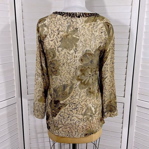Chico's Tunic Top Size 1 (8) Gold Glam Kanya 100% Silk - Picture 7 of 13